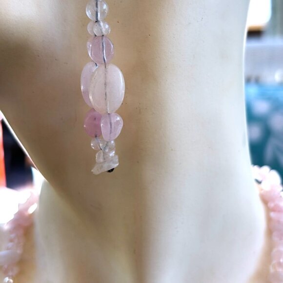 Rose Quartz & Sterling Silver Statement Necklace & Rose Quartz earrings Set - Picture 4 of 6